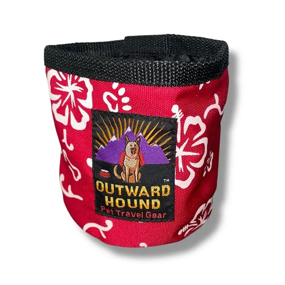 Outward Hound Dog Bowl Red Hawaiian Floral Collapsible 5